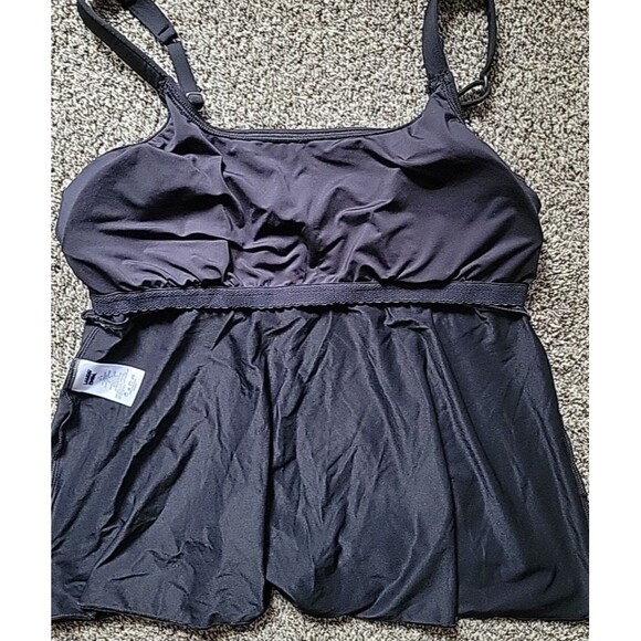 Lands' End Black LARGE 14-16 Swim Top Tankini Flutter Hem Solid Padded S98 - Picture 4 of 5